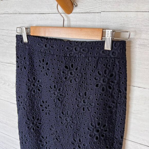 J Crew Skirt Womens SZ 00 Navy Blue No. 2 Pencil Mini Eyelet Lined Cotton Floral - Picture 7 of 16